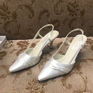 Dye-Able White Bling Rhinestone Satin Slingback D'Orsay, Formal Pump Wedding